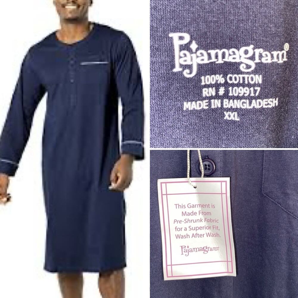 New! Pajamagram Mens Navy Jersey Nightshirt XXL NWT